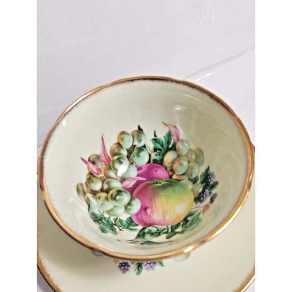 Royal Grafton England Fine Bone China Cup & Saucer Set Apples & Grapes 1930's - Picture 7 of 13